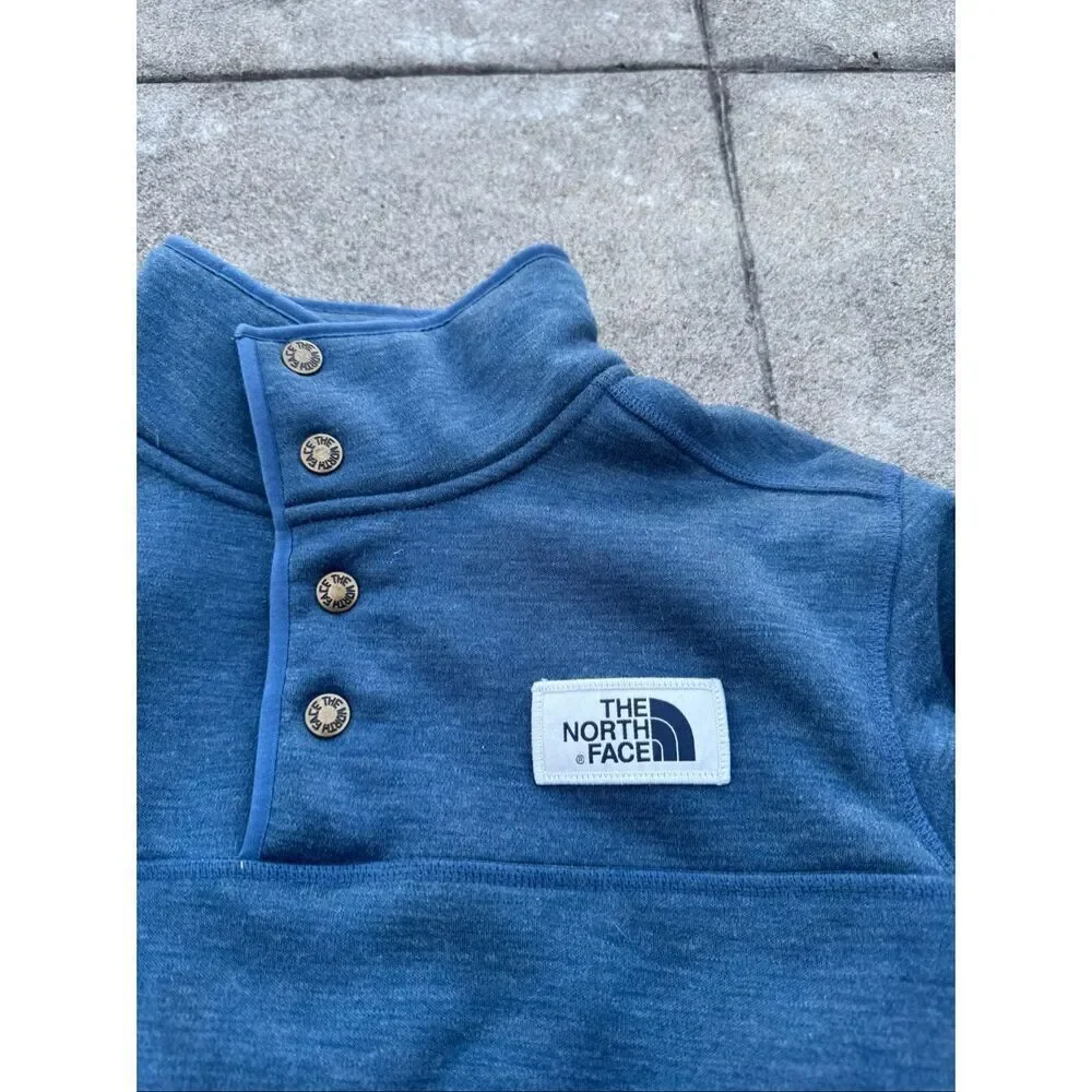 The North Face Fleece Pullover Jacket Mens Small Blue Snap Neck Sherpa Lined